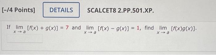 If X Alim F X G X 7 And X Alim F X G X 1 Find X Alim F X G X 1