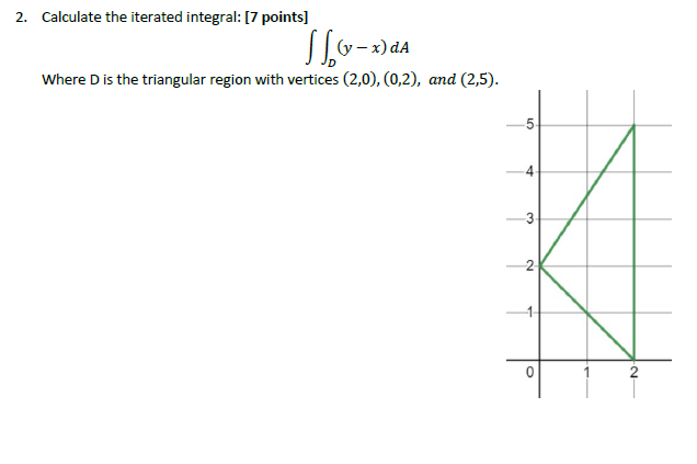 2 Calculate The Iterated Integral 7 Points D Y X Da Where D Is The Triangular Region With Vertices 2 0 0 2 An 1