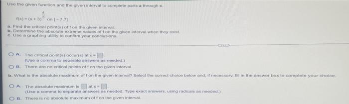 F X X 3 34 An 7 7 A Find The Critical Point S Of F On The Glven Interval B Determine The Absolute Extrerne Value 1