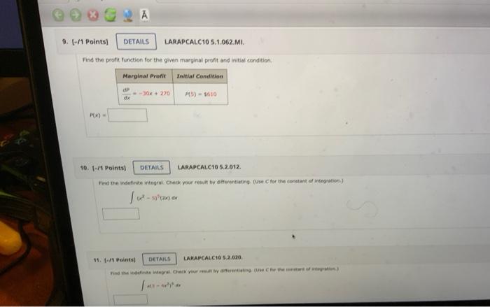 Find The Prefic Function For The Given Marginal Profit And Initial Conditige 19 11 Points Larapcalc10 5 2 012 X 1