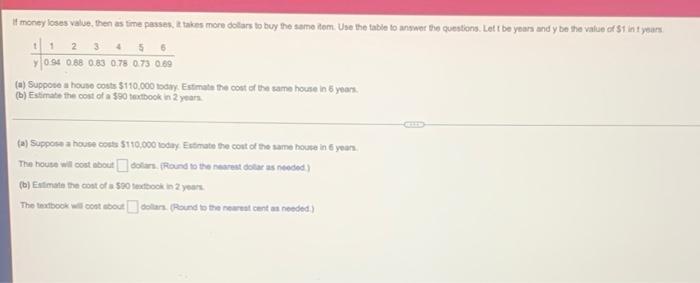 A Money Loses Value Then As Time Passes A Takes More Dolars To Buy The Same Lem Use The Table To Answer The Questions 1