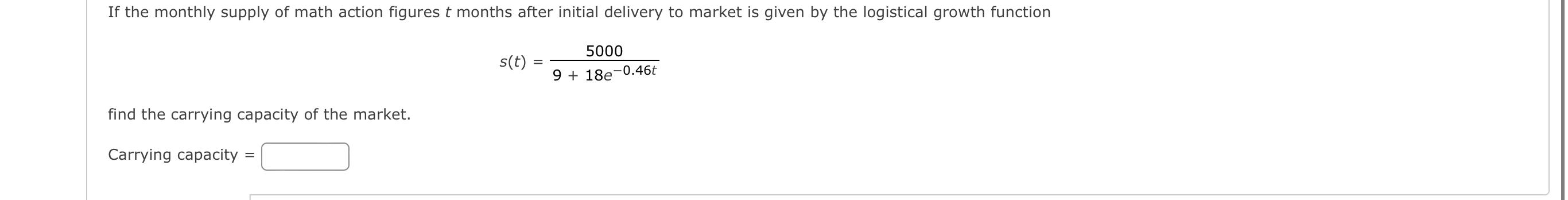 S T 9 18e 0 46t5000 Find The Carrying Capacity Of The Market Carrying Capacity 1