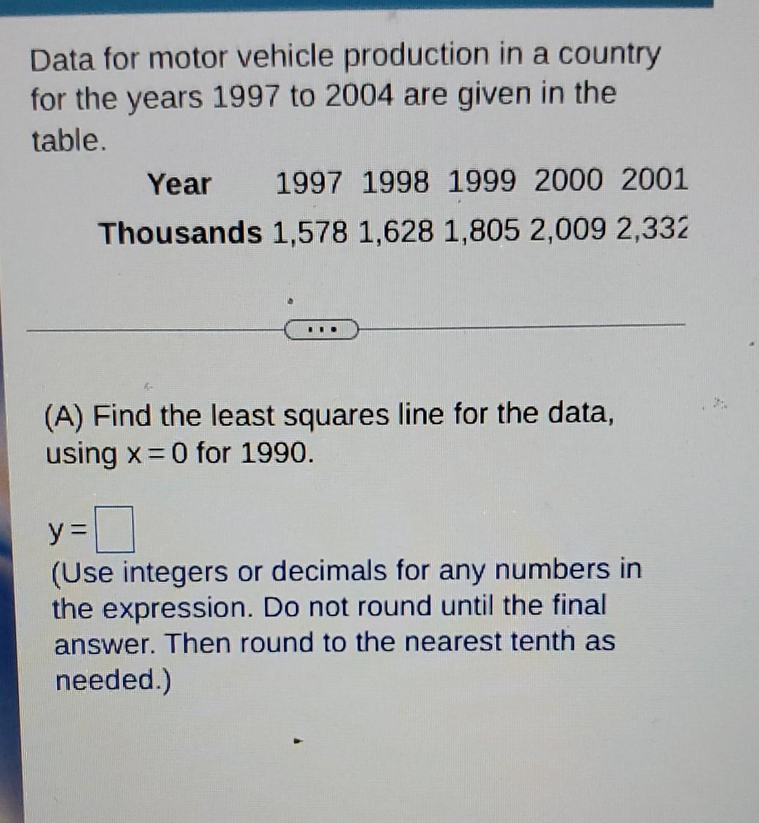 Data For Motor Vehicle Production In A Country For The Years 1997 To 2004 Are Given In The Table Year 19971998199920002 1