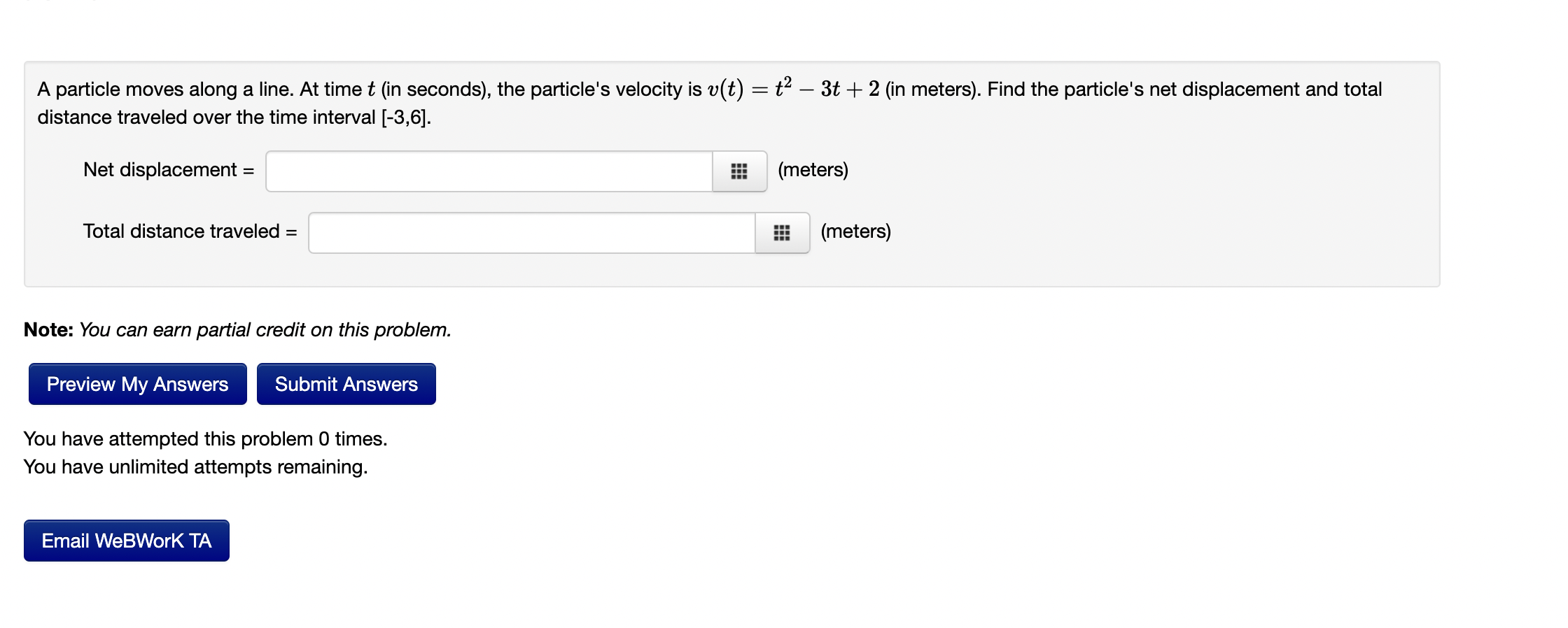 A Particle Moves Along A Line At Time T In Seconds The Particle S Velocity Is V T T2 3t 2 In Meters Find The Par 1