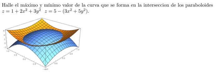 Halle El Maximo Y Minimo Valor De La Curva Que Se Forma En La Interseccion De Los Paraboloides Z 1 2x2 3y2z 5 3x2 5y2 1