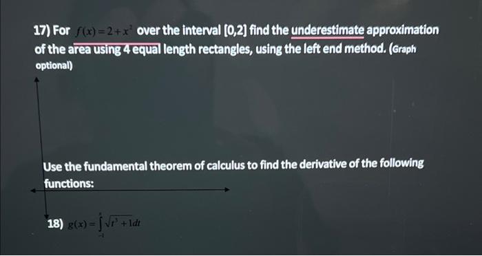 17 For F X 2 X2 Over The Interval 0 2 Find The Underestimate Approximation Of The Area Using 4 Equal Length Rectangl 1