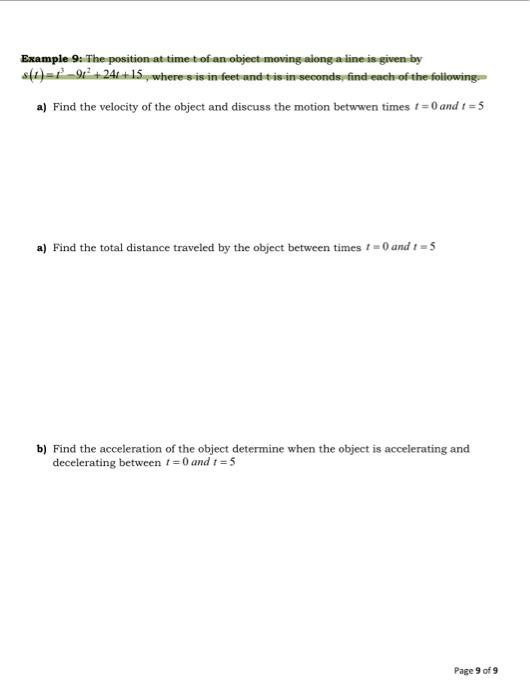 S T T3 9t2 24t 15 Where S Is In Feet And T Is In Seconds Find Each Of The Following A Find The Velocity Of The Objec 1