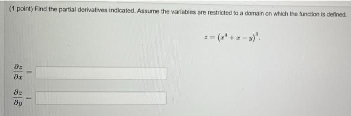 1 Point Let F X Y 2x Y 6 Then X Y 2f X Y X 3f X2 Y 3f 1 Point Find The Partial Derivatives Indicated Ass 2