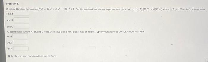 Problem 5 Find A And B 1 At A A B At C Note You Can Earn Partiat Crodit On This Problem 1