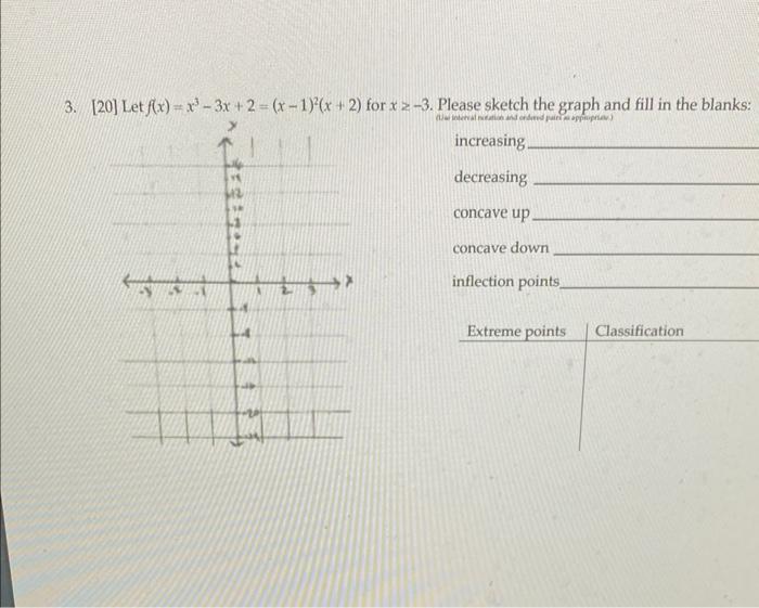 3 20 Let F X X3 3x 2 X 1 2 X 2 For X 3 Please Sketch The Graph And Fill In The Blanks Increasing Decreasing Con 1