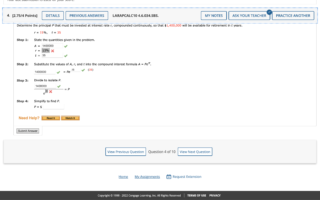 Larapcalc10 4 6 034 Sbs Determine The Principal P That Must Be Invested At Interest Rate R Compounded Continuously So 1