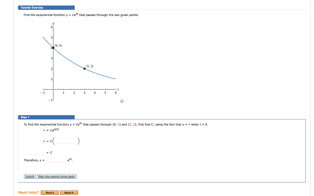 Find The Exponential Function Y Cekt That Passes Through The Two Given Points Step 1 To Find The Exponential Function Y 1
