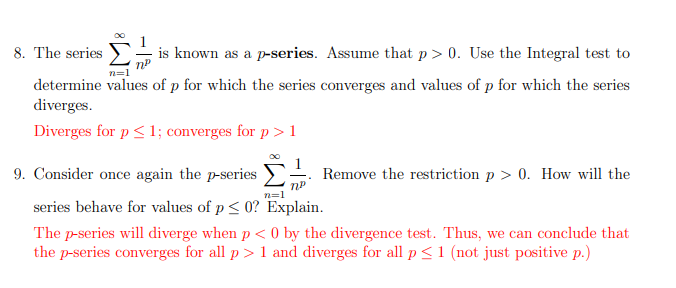 8 The Series N 1 Np1 Is Known As A P Series Assume That P 0 Use The Integral Test To Determine Values Of P For Whi 1