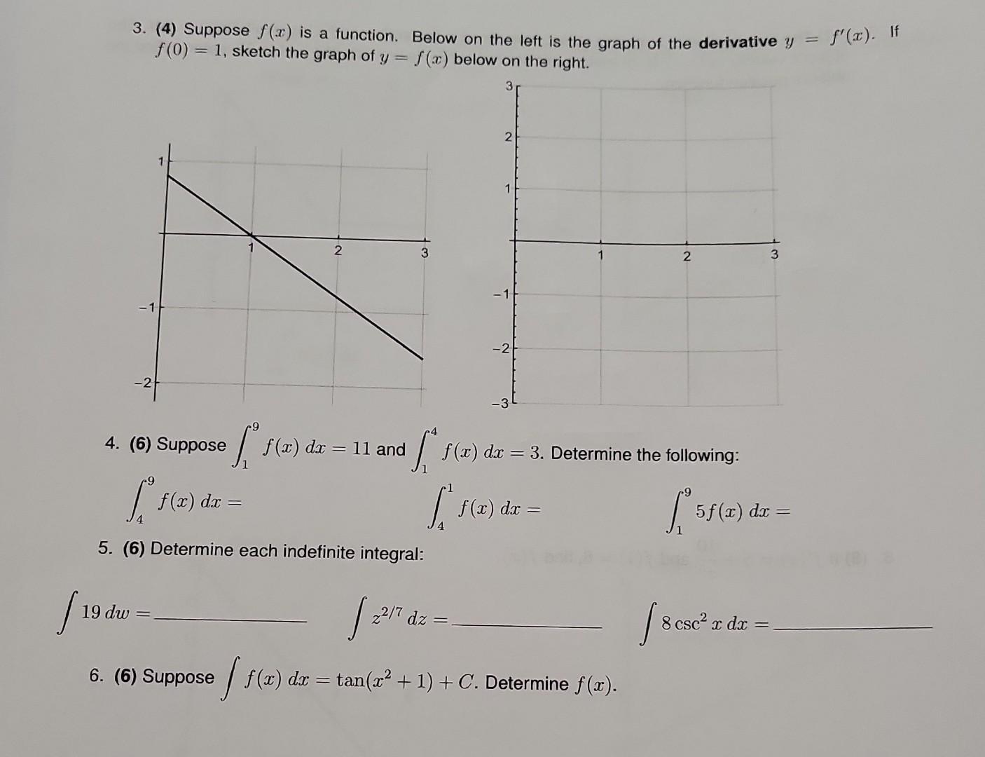 3 4 Suppose F X Is A Function Below On The Left Is The Graph Of The Derivative Y F X If F 0 1 Sketch The Graph 1
