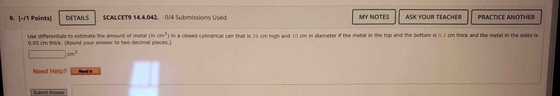 0 05 Cm Thick Round Your Answer To Two Decimal Places Cm3 1