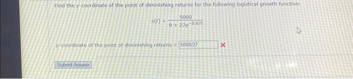 S T 9 27e 0 67t5000 Ycoordinate Of The Point Of Diminishing Returns 1