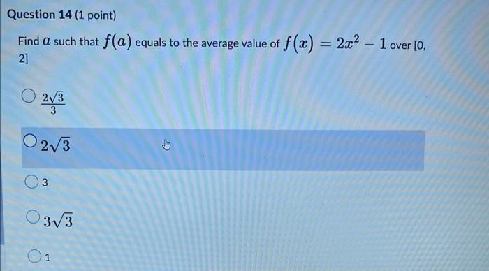 Find A Such That F A Equals To The Average Value Of F X 2x2 1 Over 0 2 323 23 3 33 1 1