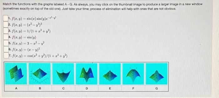 Match The Functions With The Graphs Labeled A G As Always You May Click On The Thumbnall Image To Produce A Larger Ima 1