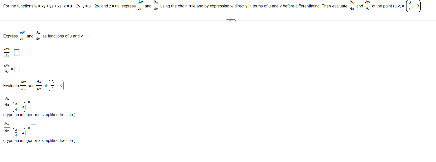 Express U W And V W As Functions Of U And V U W V W Evaluate U W And V W At 43 3 U W 43 3 1