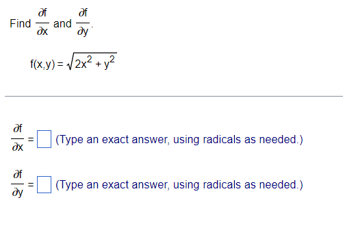 F X Y 2x2 Y2 X F Type An Exact Answer Using Radicals As Needed Y F Type An Exact Answer Using Radicals As 1