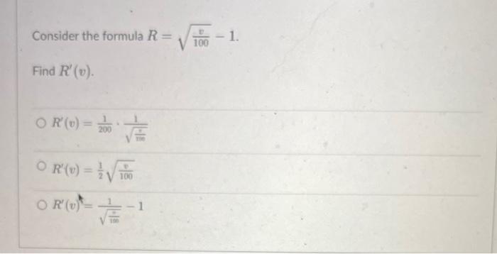 Consider The Formula R 100v 1 Find R V R V 2001 105 1 R V 21 100v R V 505 1 1 1