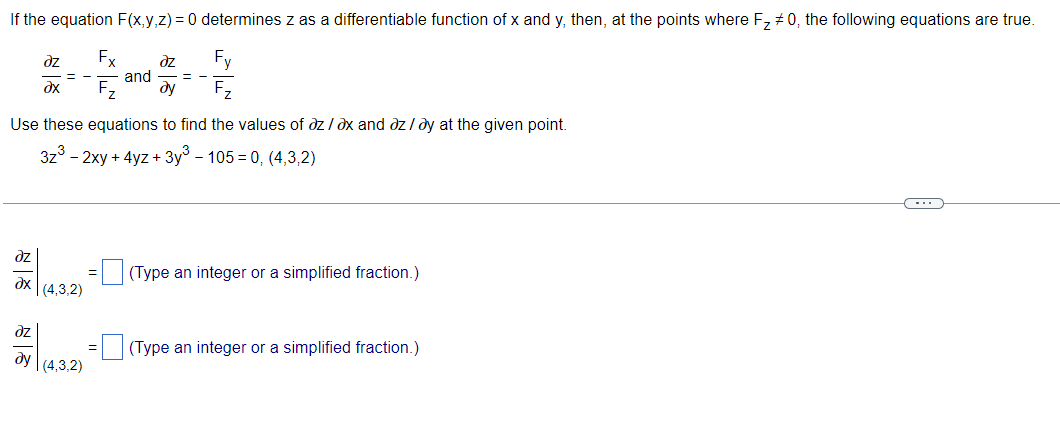 If The Equation F X Y Z 0 Determines Z As A Differentiable Function Of X And Y Then At The Points Where Fz 0 The F 1
