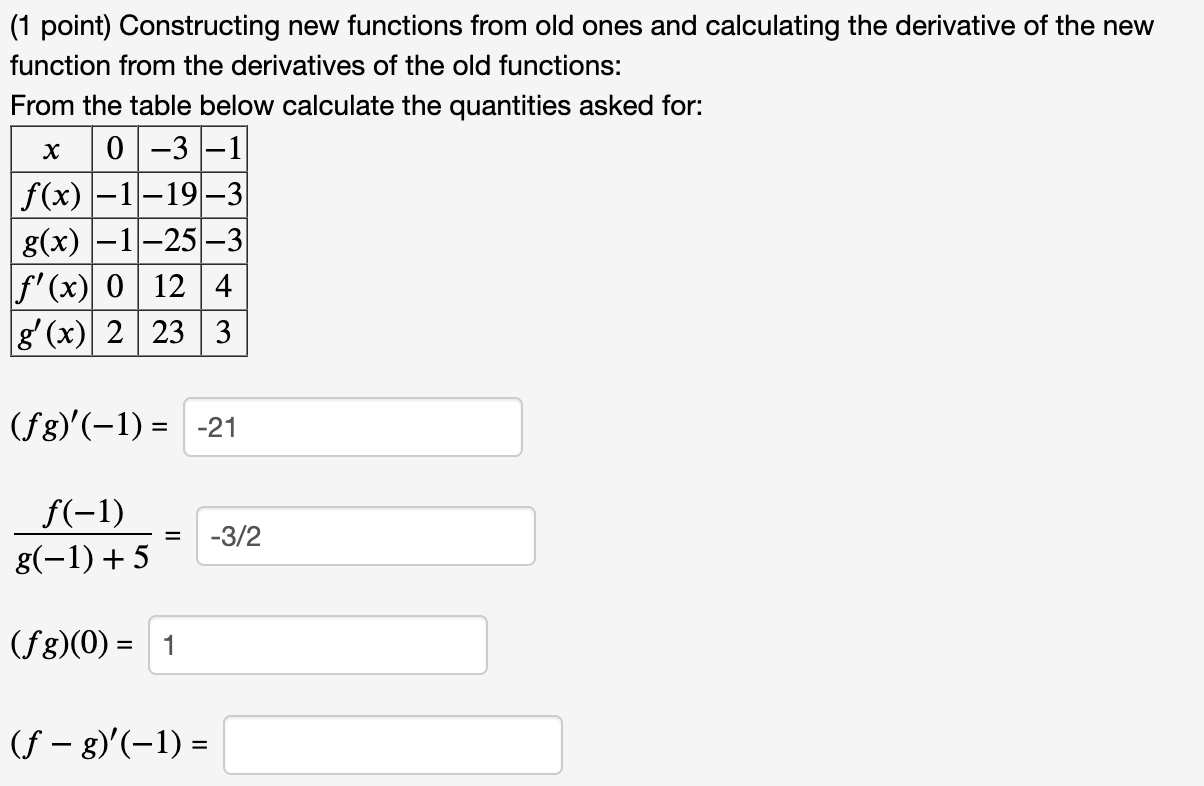 1 Point Constructing New Functions From Old Ones And Calculating The Derivative Of The New Function From The Derivativ 1