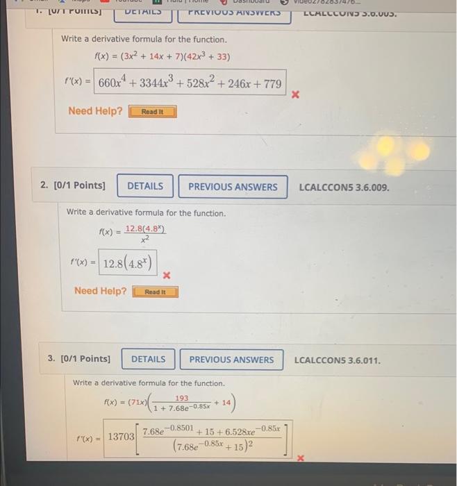 F X 3x 2 14x 7 42x 3 33 2 Write A Derivative Formula For The Function F X 12 8 4 8x X 2 3 Write A Derivative 1