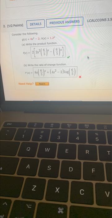 G X 4x 2 2 H X 1 2 X B Write The Rate Of Change Function 1