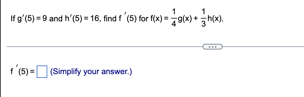 If G 5 9 And H 5 16 Find F 5 For F X 41 G X 31 H X F 5 Simplify Your Answer 1