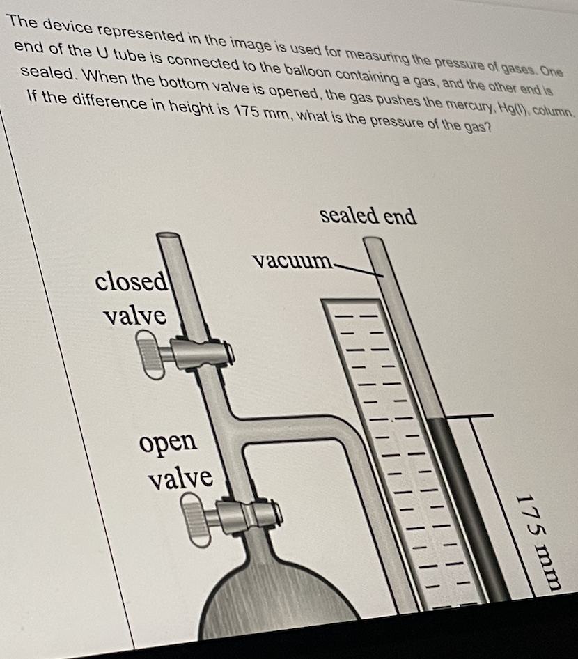The Device Represented In The Image Is Used For Measuring The Pressure Of Gases One End Of The U Tube Is Connected To T 1