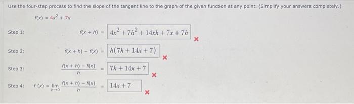 Use The Four Step Process To Find The Slope Of The Tangent Line To The Graph Of The Given Function At Any Point Simpli 1