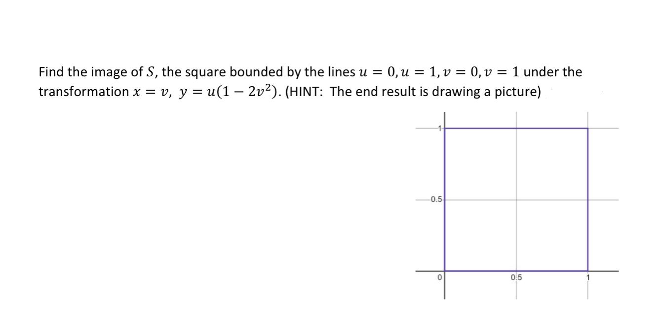 Find The Image Of S The Square Bounded By The Lines U 0 U 1 V 0 V 1 Under The Transformation X V Y U 1 2v2 Hint The 1