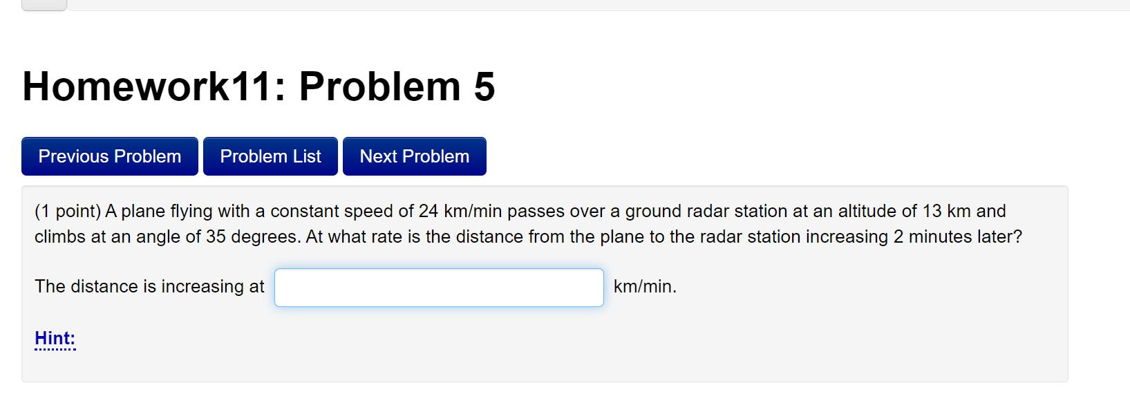 1 Point A Plane Flying With A Constant Speed Of 24 Km Min Passes Over A Ground Radar Station At An Altitude Of 13 Km A 1