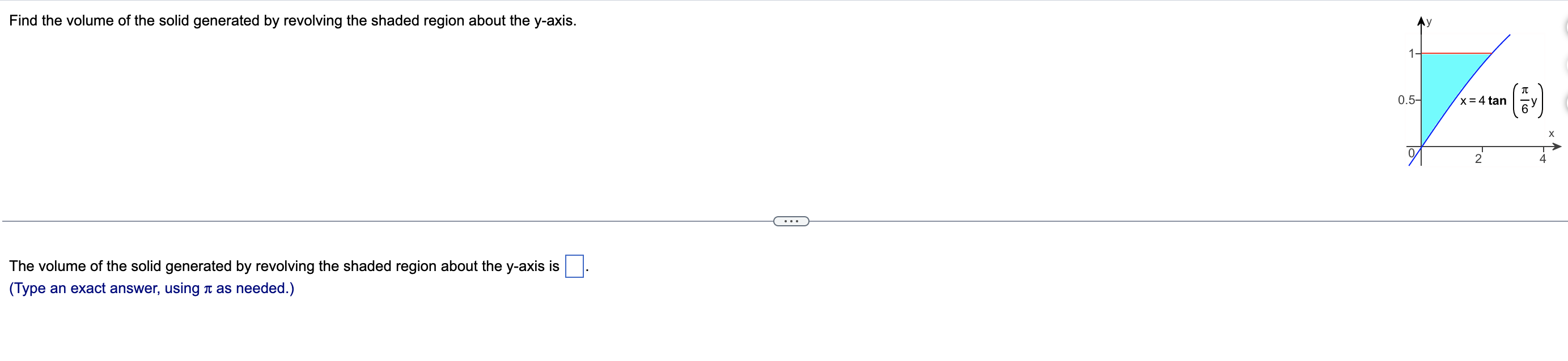 Find The Volume Of The Solid Generated By Revolving The Shaded Region About The Y Axis The Volume Of The Solid Generate 1