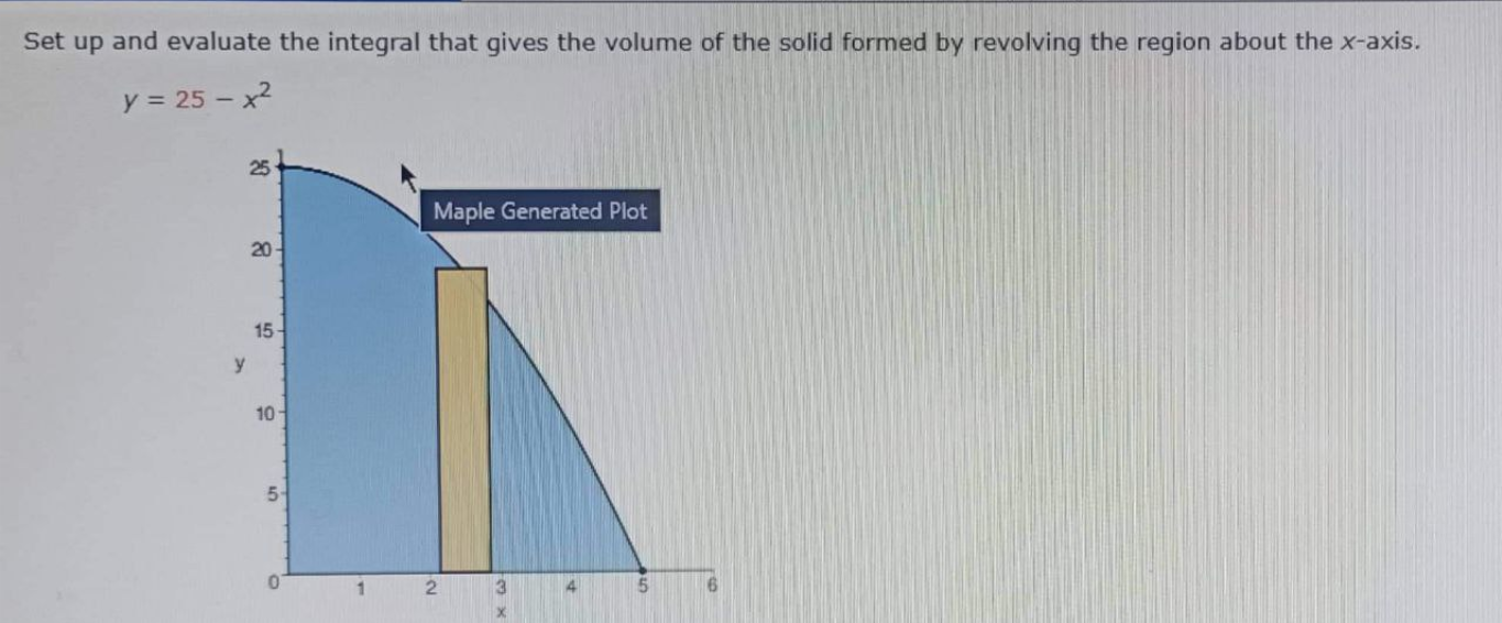 Set Up And Evaluate The Integral That Gives The Volume Of The Solid Formed By Revolving The Region About The X Axis Y 2 1
