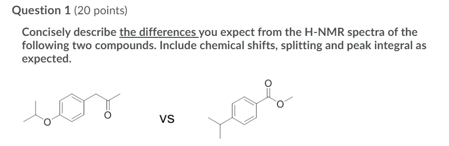 Question 1 20 Points Concisely Describe The Differences You Expect From The H Nmr Spectra Of The Following Two Compoun 1