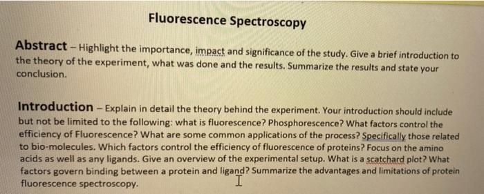 Fluorescence Spectroscopy Abstract Highlight The Importance Impact And Significance Of The Study Give A Brief Introd 1