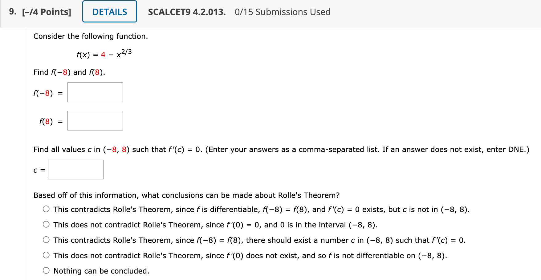 4 Points Scalcet9 4 2 013 O 15 Submissions Used Consider The Following Function F X 4 X2 3 Find F 8 And F 8 F 1
