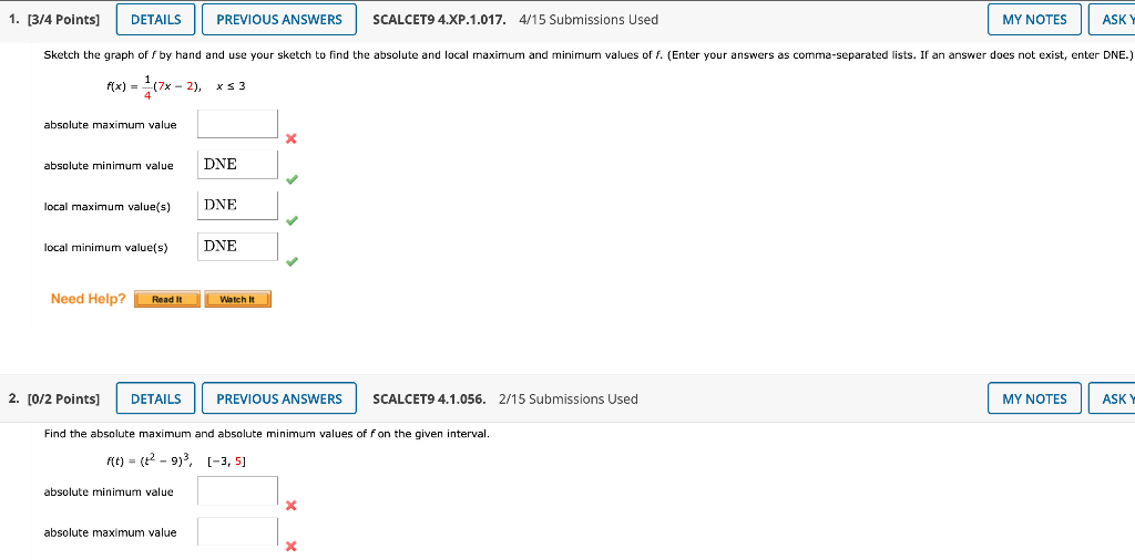 F X 41 7x 2 X 3 Absolute Maximum Value X Absolute Minimum Value Local Maximum Value 5 Local Minimum Value S 0 2 P 1