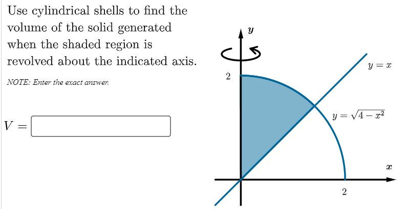 Use Cylindrical Shells To Find The Volume Of The Solid Generated When The Shaded Region Is Revolved About The Indicated 1