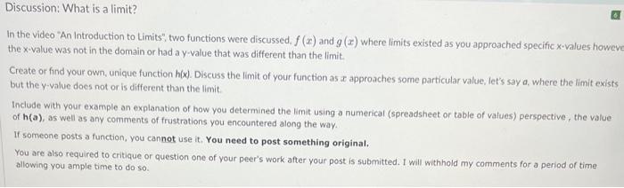 In The Video An Introduction To Limits Two Functions Were Discussed F X And G X Where Limits Existed As You Approa 2
