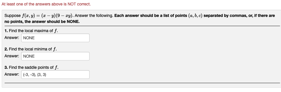 At Least One Of The Answers Above Is Not Correct Suppose F X Y X Y 9 Xy Answer The Following Each Answer Should B 1