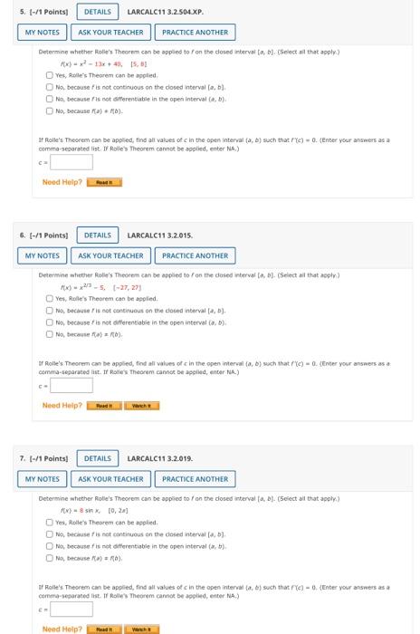 Determine Whether Rolle T Thenrem Can Be Appaed To F On The Closed Riterval A B 5 Select Al That Apply F X X2 13x 3