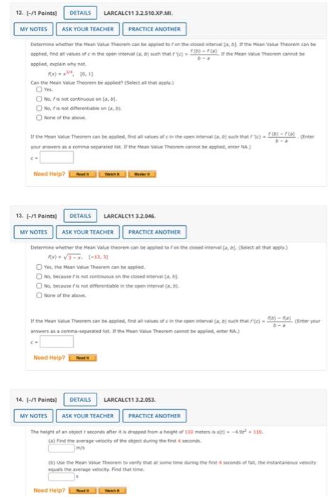 Asplied Explain Why Not X X34 0 7 Can The Mean Value Theorem Be Apolied Iselect Al That Asply Vies No F Is No 1