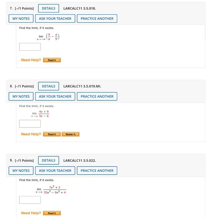 Find The Limit If It Exists X Lim X9 9x Larcalc11 3 5 019 Mi Find The Limit If It Exists X Lim 5x 64x 9 Lar 1