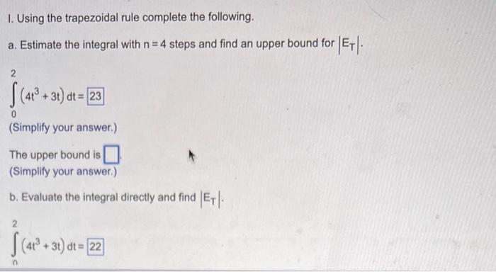 The Instructions For The Given Integral Have Two Parts One For The Trapezoidal Rule And One For Simpson S Rule Complet 2
