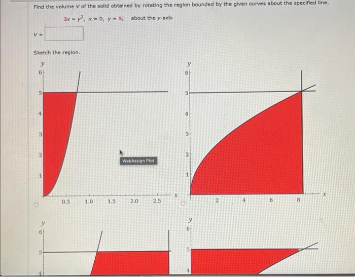 Find The Volume V Of The Solld Obtained By Rotating The Reglon Bounded By The Given Curves About The Specified Line 3x 1