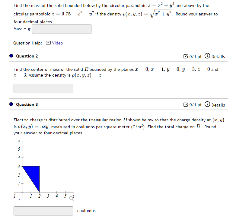 Find The Mass Of The Solid Bounded Below By The Circular Paraboloid Z X2 Y2 And Above By The Circular Paraboloid Z 9 75 1