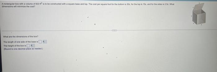 Andentions Well Munimire The Eot What Are The Daneraions Of The Bor The Iengen Of One Side Of The Base Is Tre Height O 1